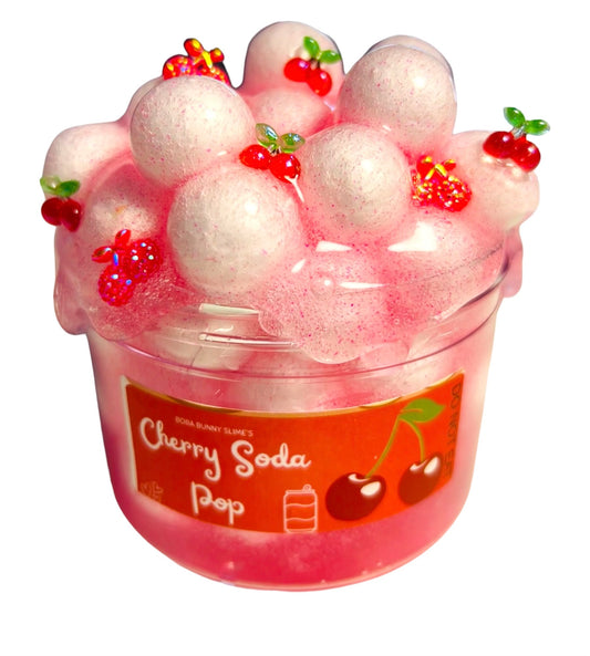 Cherry Soda Pop Clear Slime with giant foam balls- 8oz