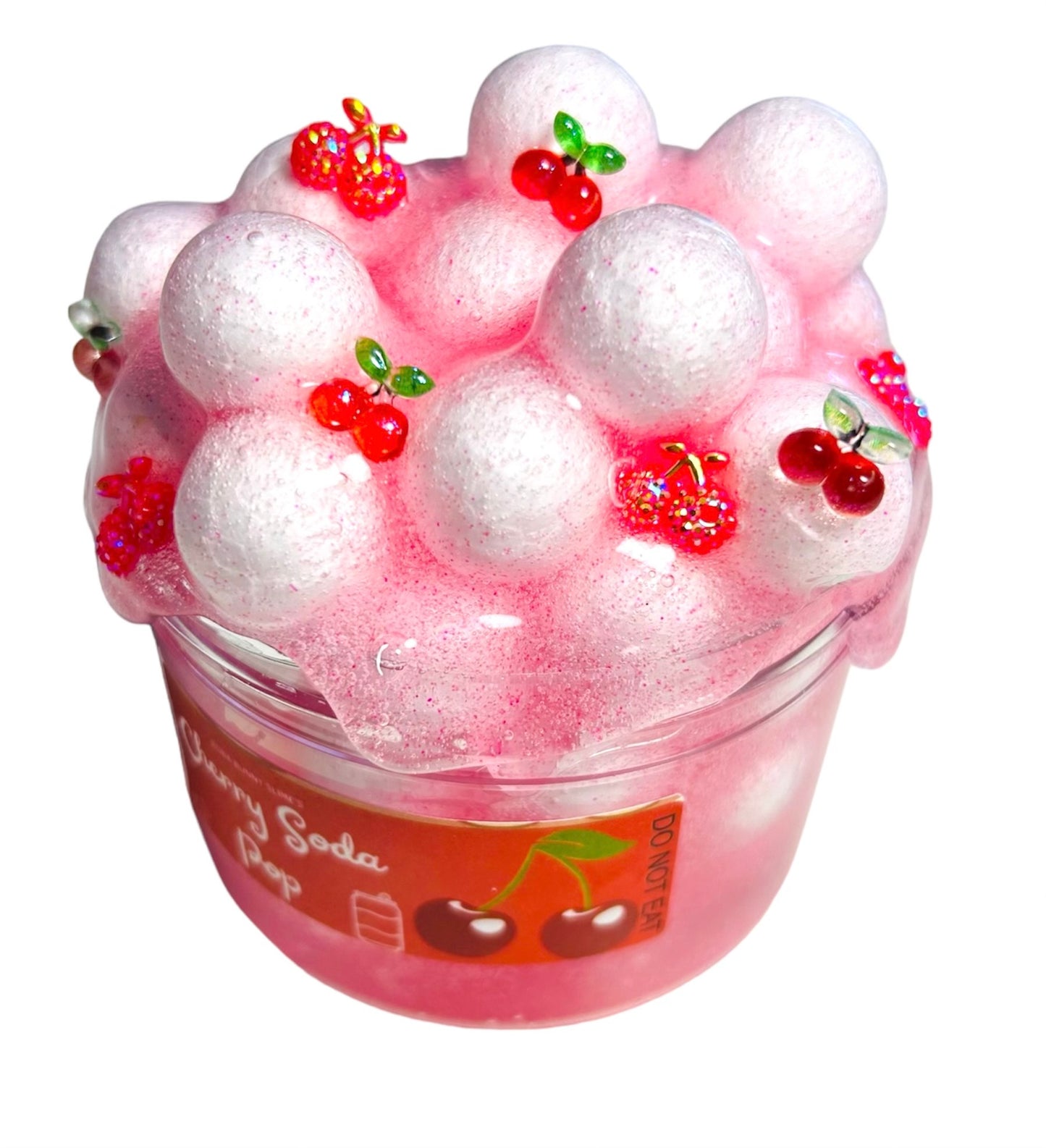 Cherry Soda Pop Clear Slime with giant foam balls- 8oz