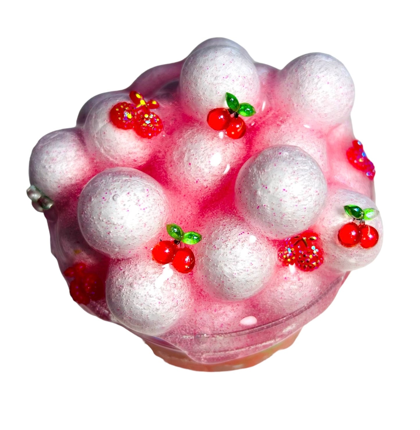 Cherry Soda Pop Clear Slime with giant foam balls- 8oz