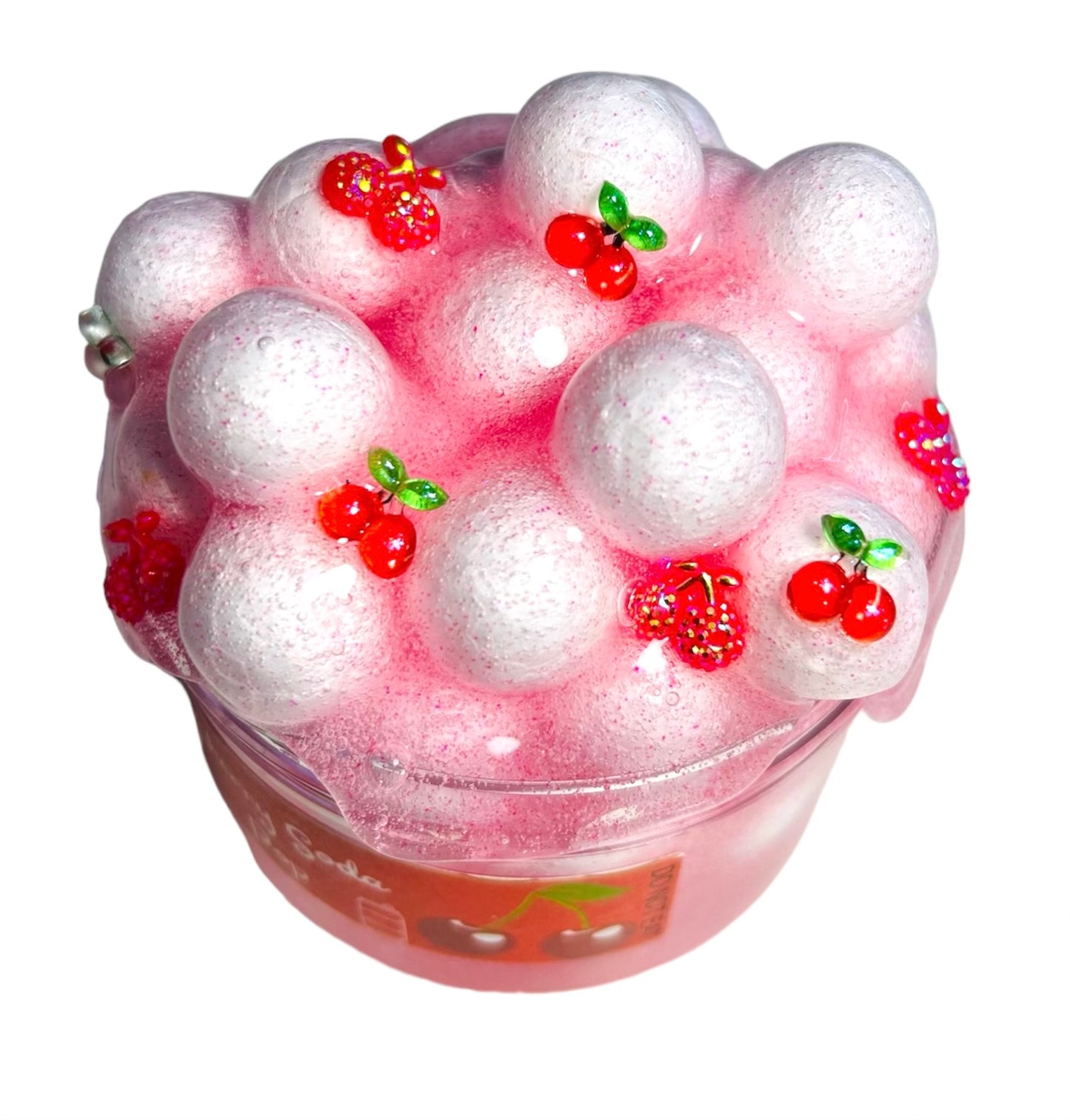 Cherry Soda Pop Clear Slime with giant foam balls- 8oz