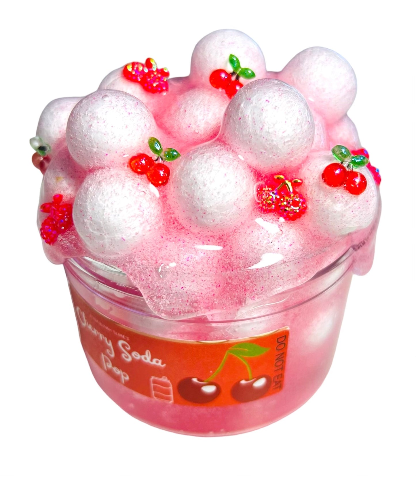 Cherry Soda Pop Clear Slime with giant foam balls- 8oz